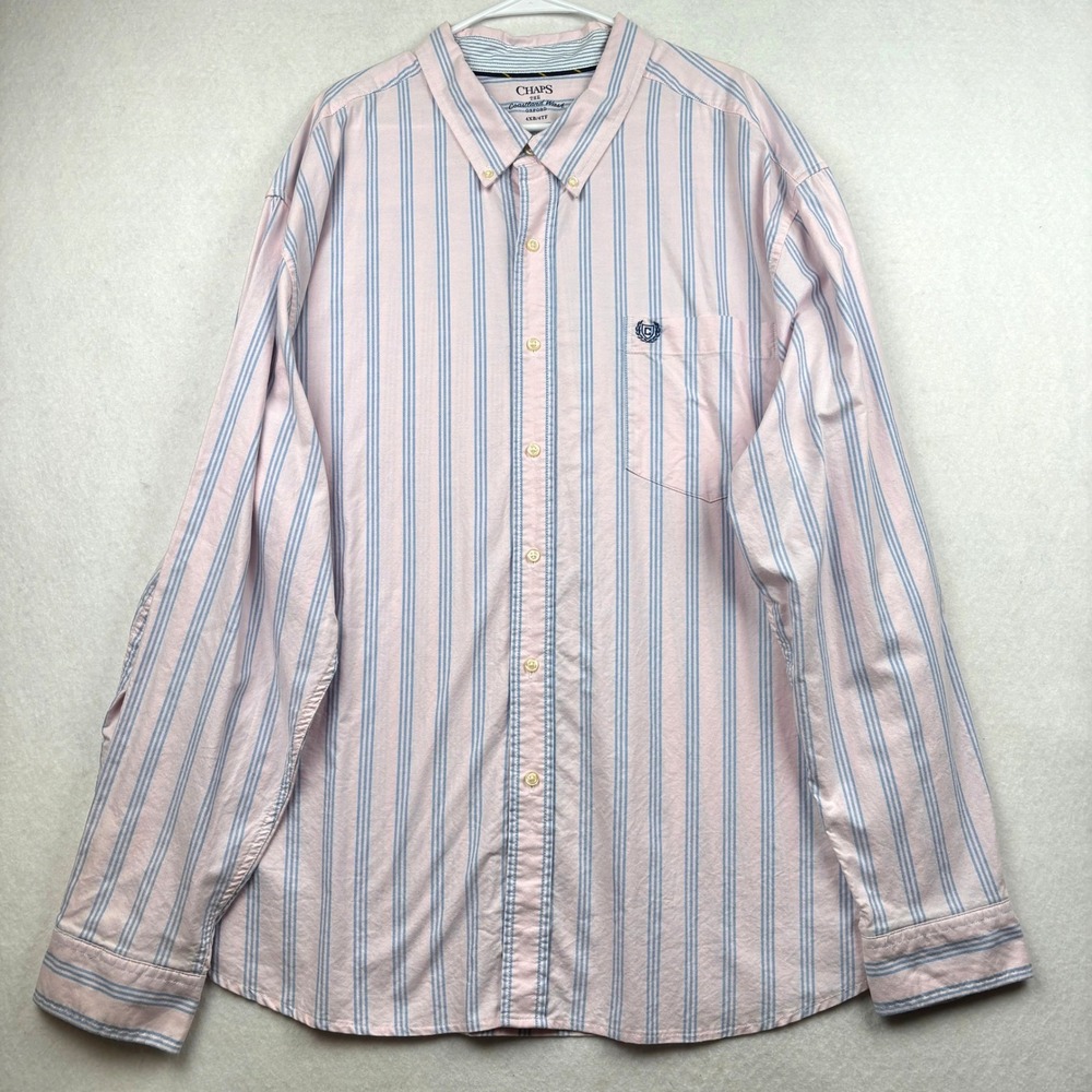 Chaps Oxford Button‎ Down Shirt Mens 4XB Pink Striped Preppy